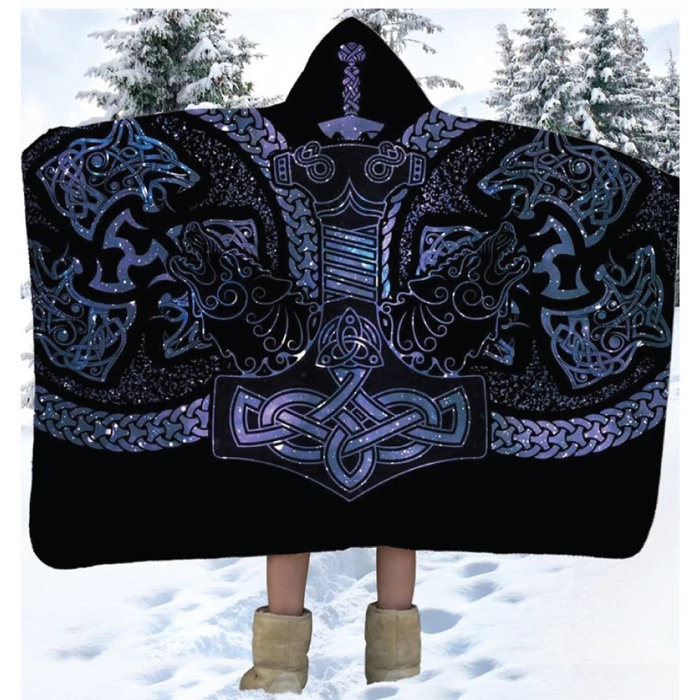 Mt.Logan Hammer of God Hand Crafted Super Soft Sherpa Micro Fiber Hooded Blanket